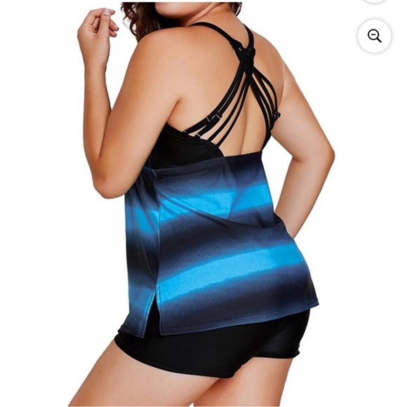 Womens Plus Size Color Block Tankini Swimsuits 2-Piece Suits Top with Boyshorts - Picture 11 of 12